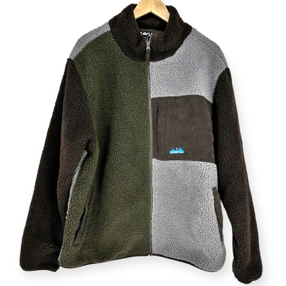 KAVU Wayside NWT Timber Nights‎ Fleece Full Zip Jacket Mens XL Color Block